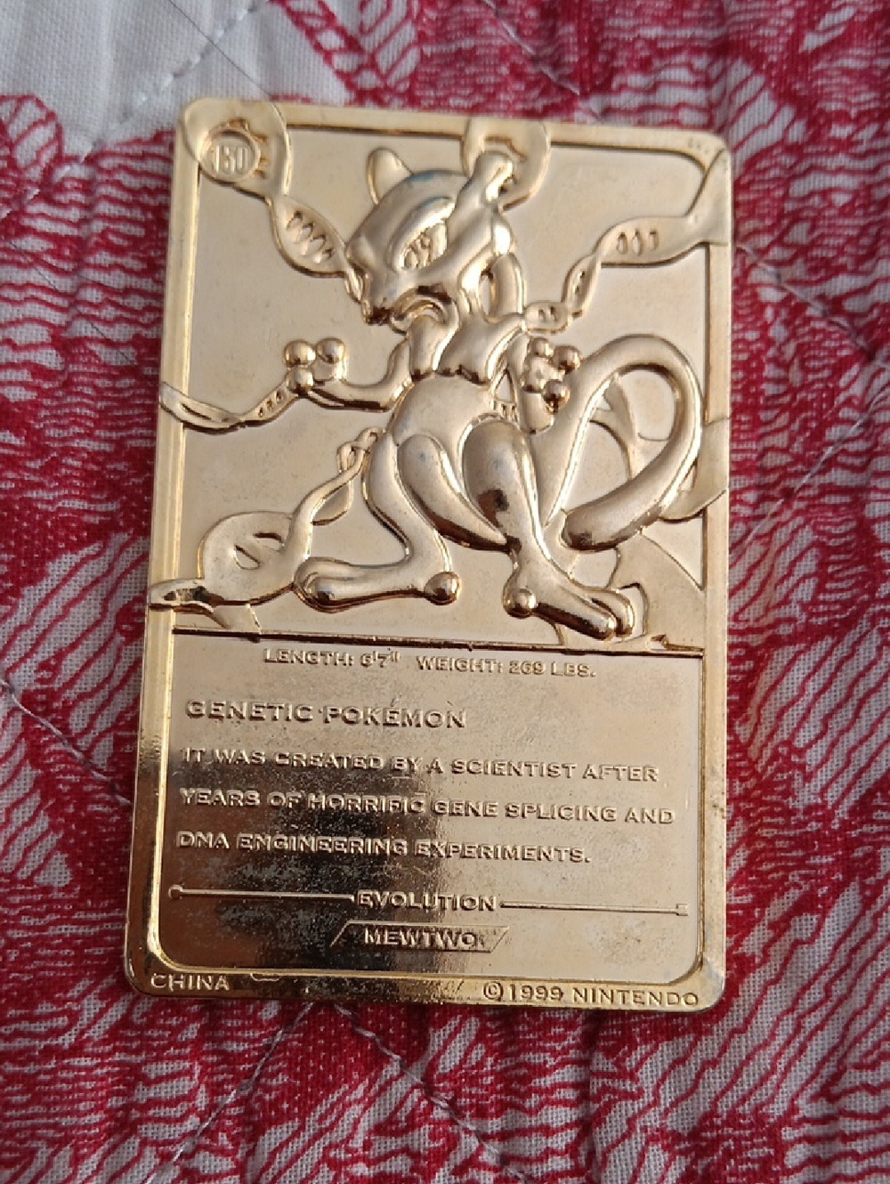 Nintendo Gold Mewtwo Collector PlaquePokémon Limited Edition 23k Gold-plated